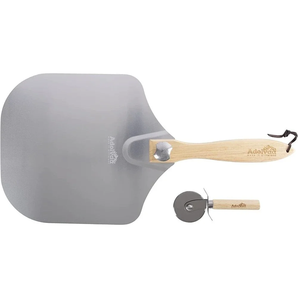 Pizza Peel and Pizza Cutter Set - Oven Spatula for Turning & Precision Cutting